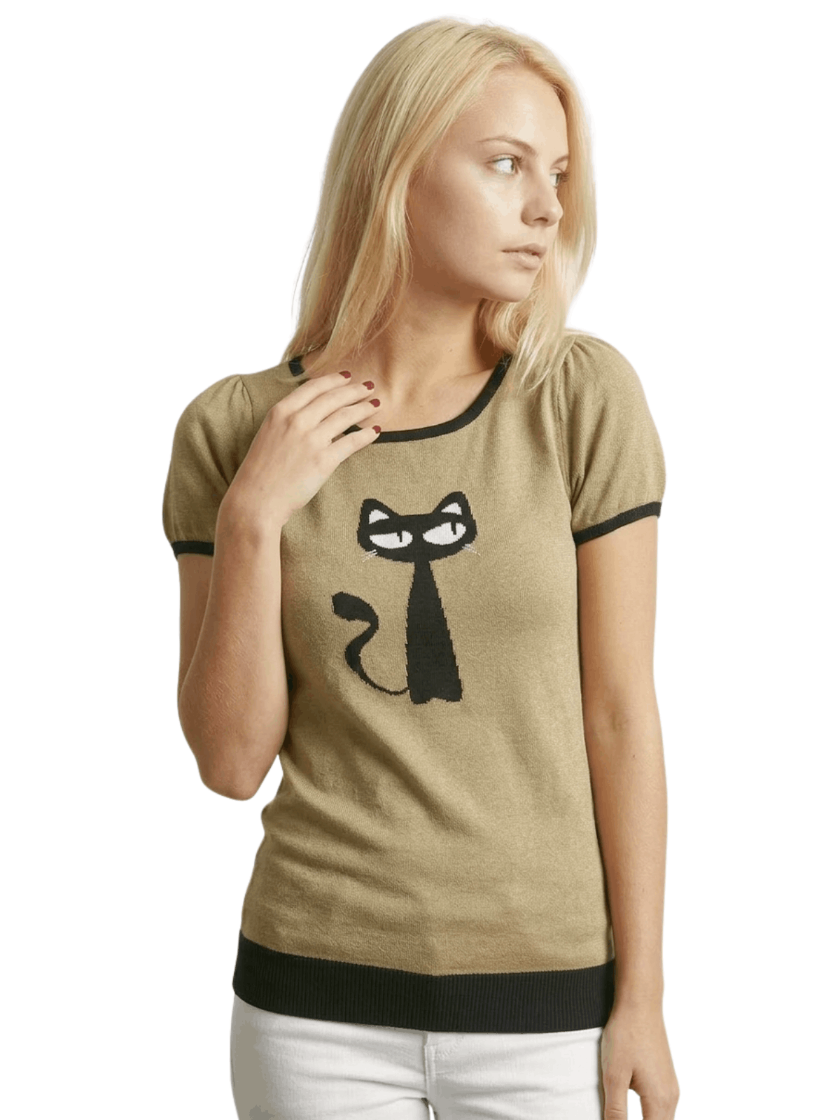 Short Sleeve Crewneck Cat Print Casual T-Shirt Sweater MK32004CAT (S-L)