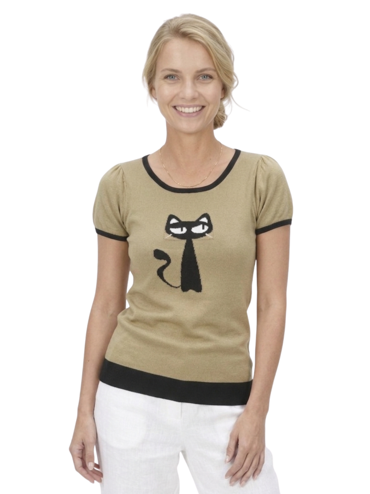 Short Sleeve Crewneck Cat Print Casual T-Shirt Sweater MK32004CAT (S-L)