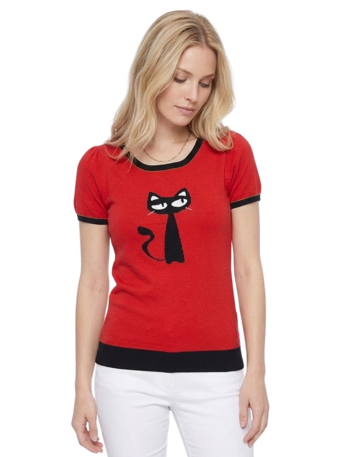 Short Sleeve Crewneck Cat Print Casual T-Shirt Sweater MK32004CAT (S-L)