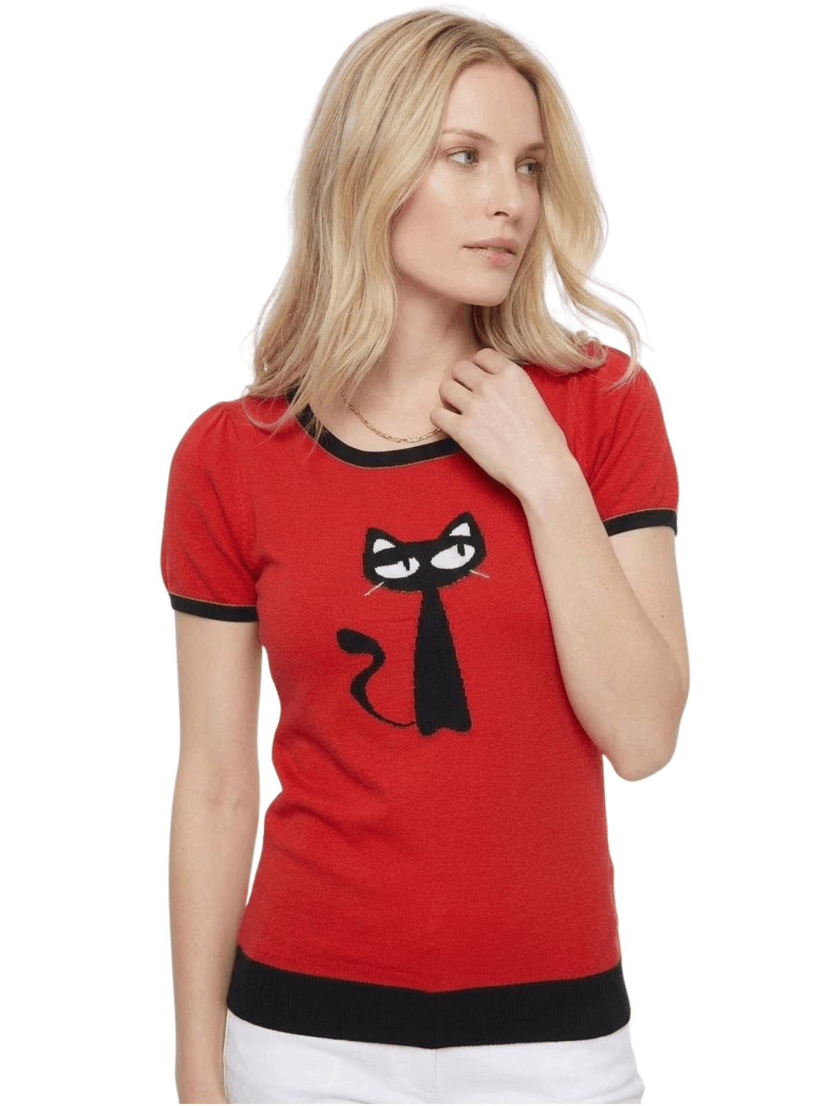 Short Sleeve Crewneck Cat Print Casual T-Shirt Sweater MK32004CAT (S-L)