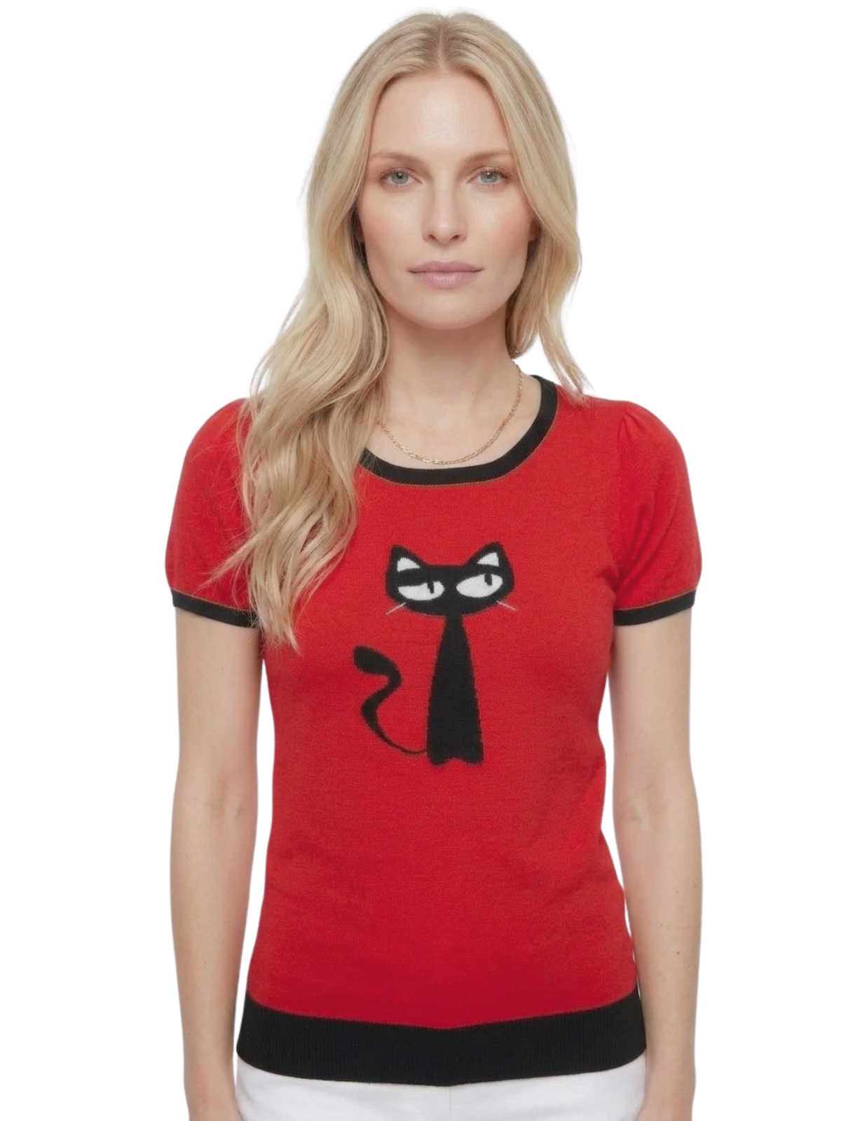 Short Sleeve Crewneck Cat Print Casual T-Shirt Sweater MK32004CAT (S-L)