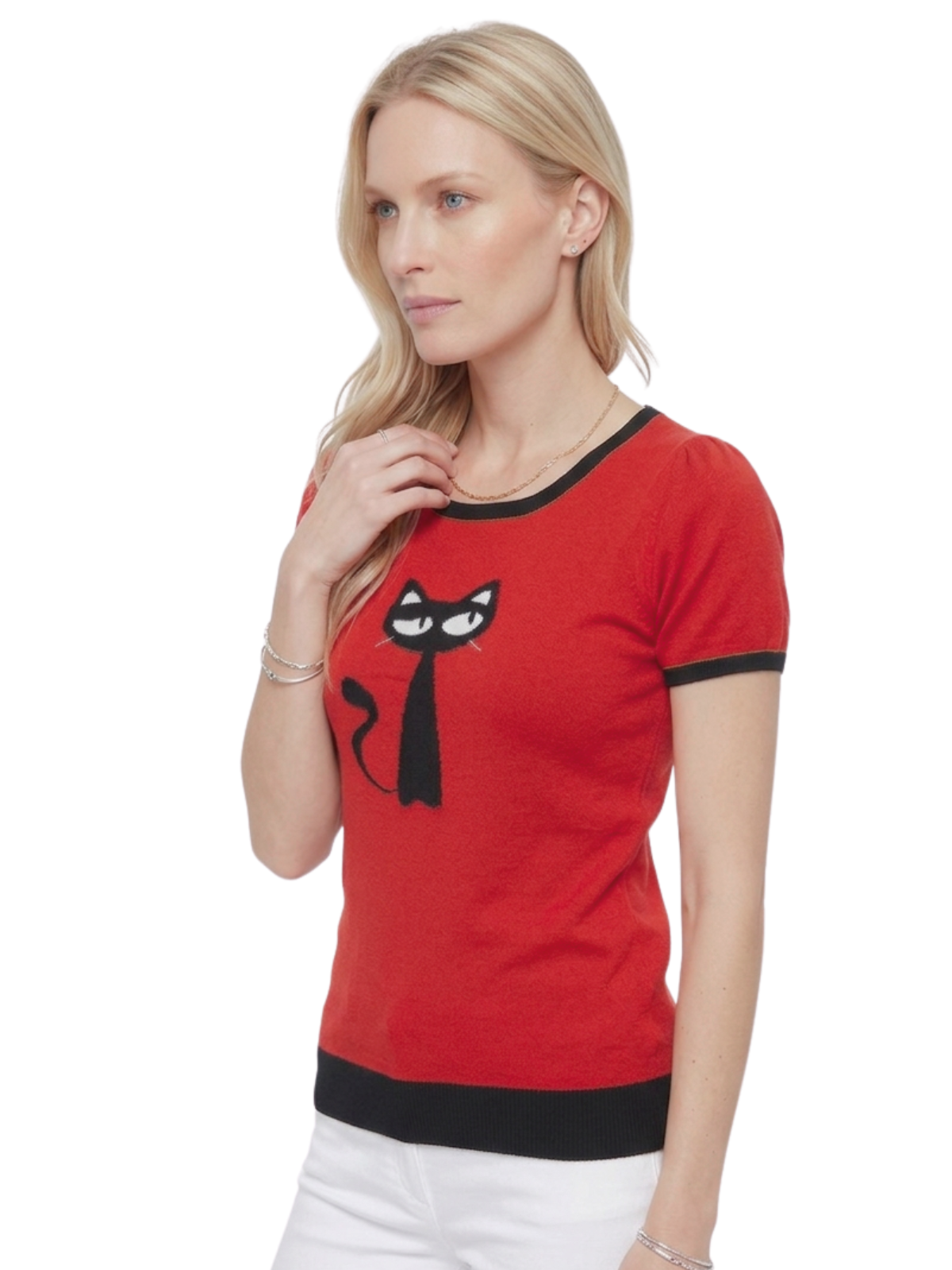 Short Sleeve Crewneck Cat Print Casual T-Shirt Sweater MK32004CAT (S-L)