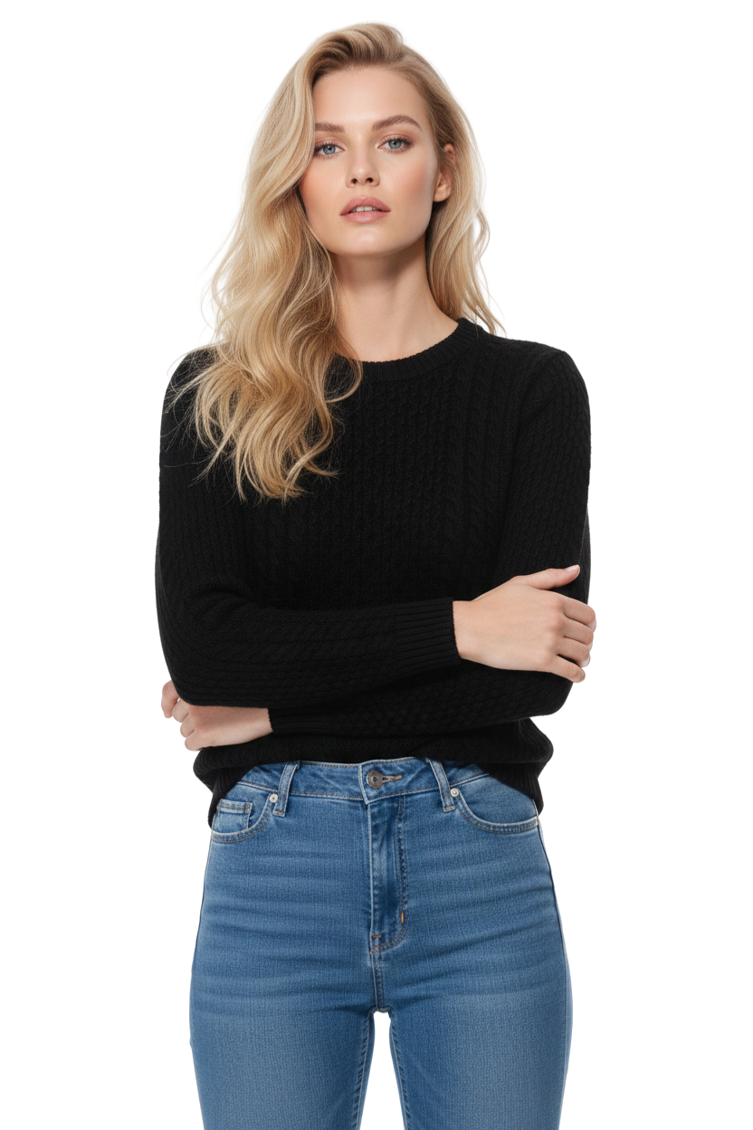 Cute Cable Long Sleeve Sweater Knit Pullover MK3312 (S-L)