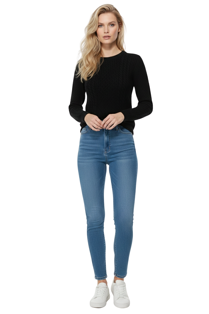 Cute Cable Long Sleeve Sweater Knit Pullover MK3312 (S-L)