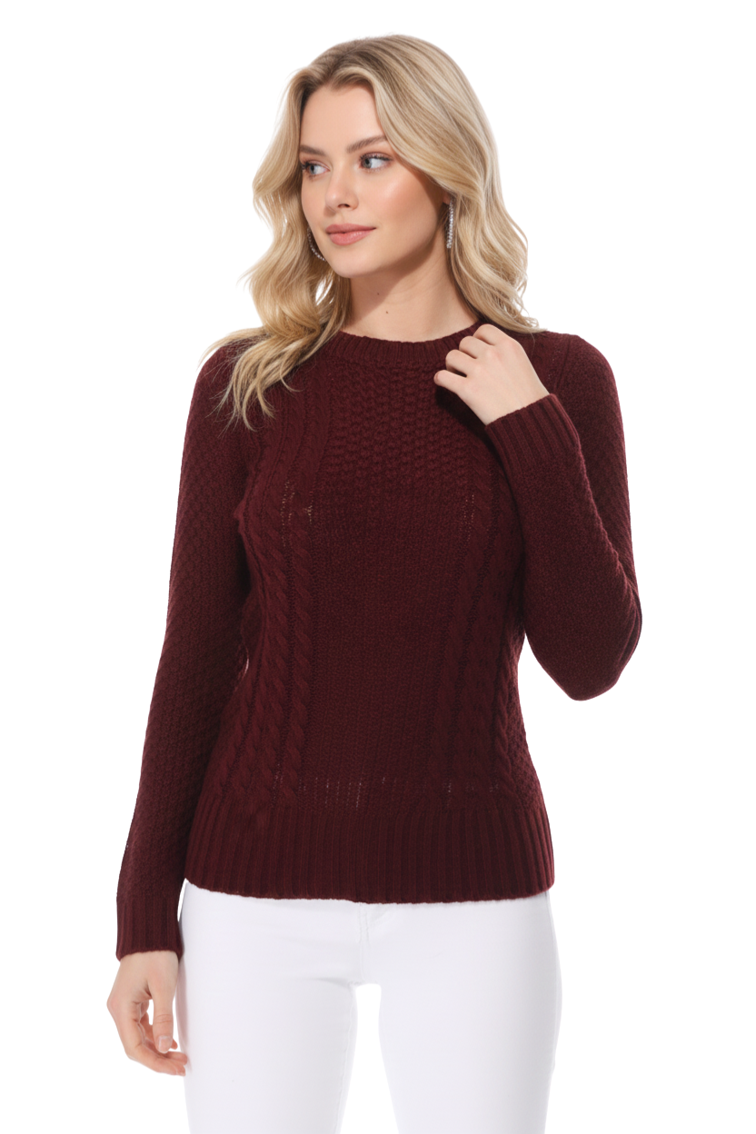 Cute Cable Long Sleeve Sweater Knit Pullover MK3312 (S-L)