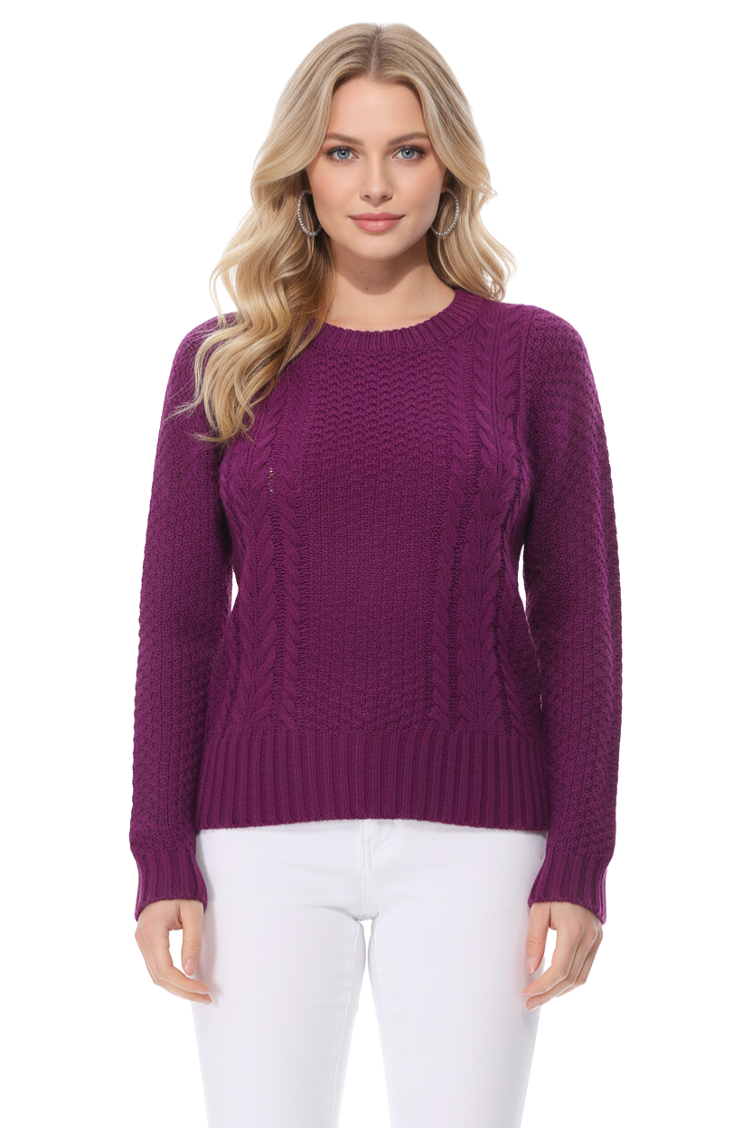 Cute Cable Long Sleeve Sweater Knit Pullover MK3312 (S-L)
