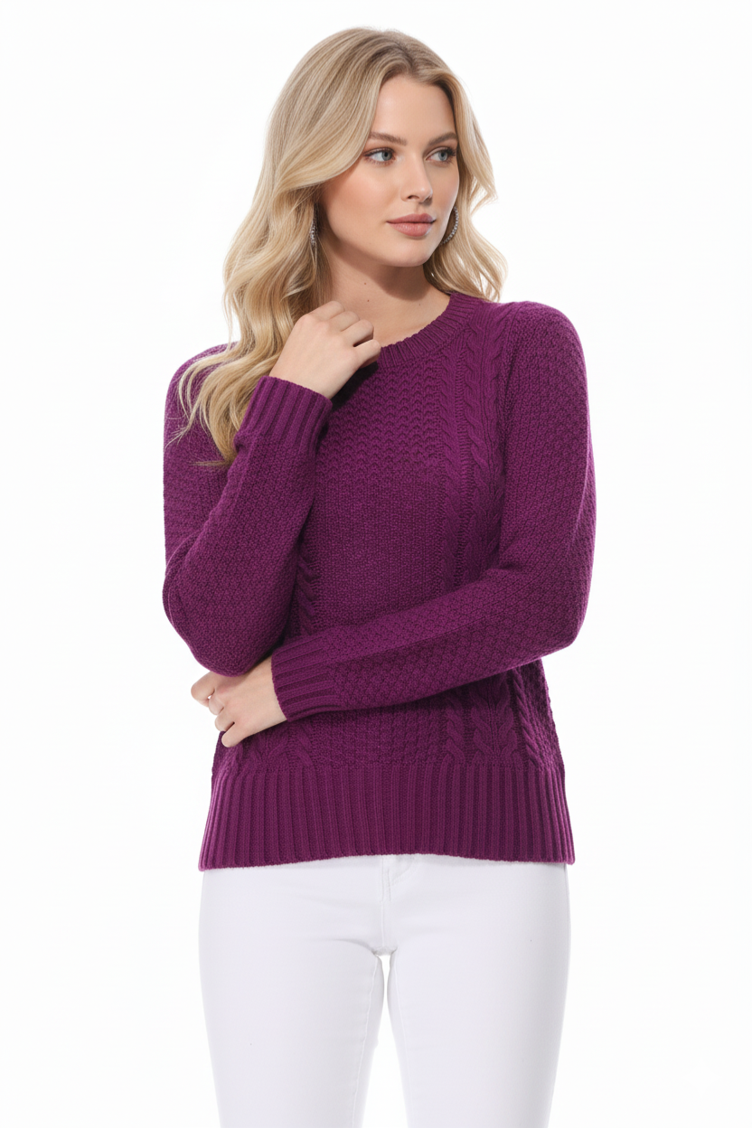 Cute Cable Long Sleeve Sweater Knit Pullover MK3312 (S-L)