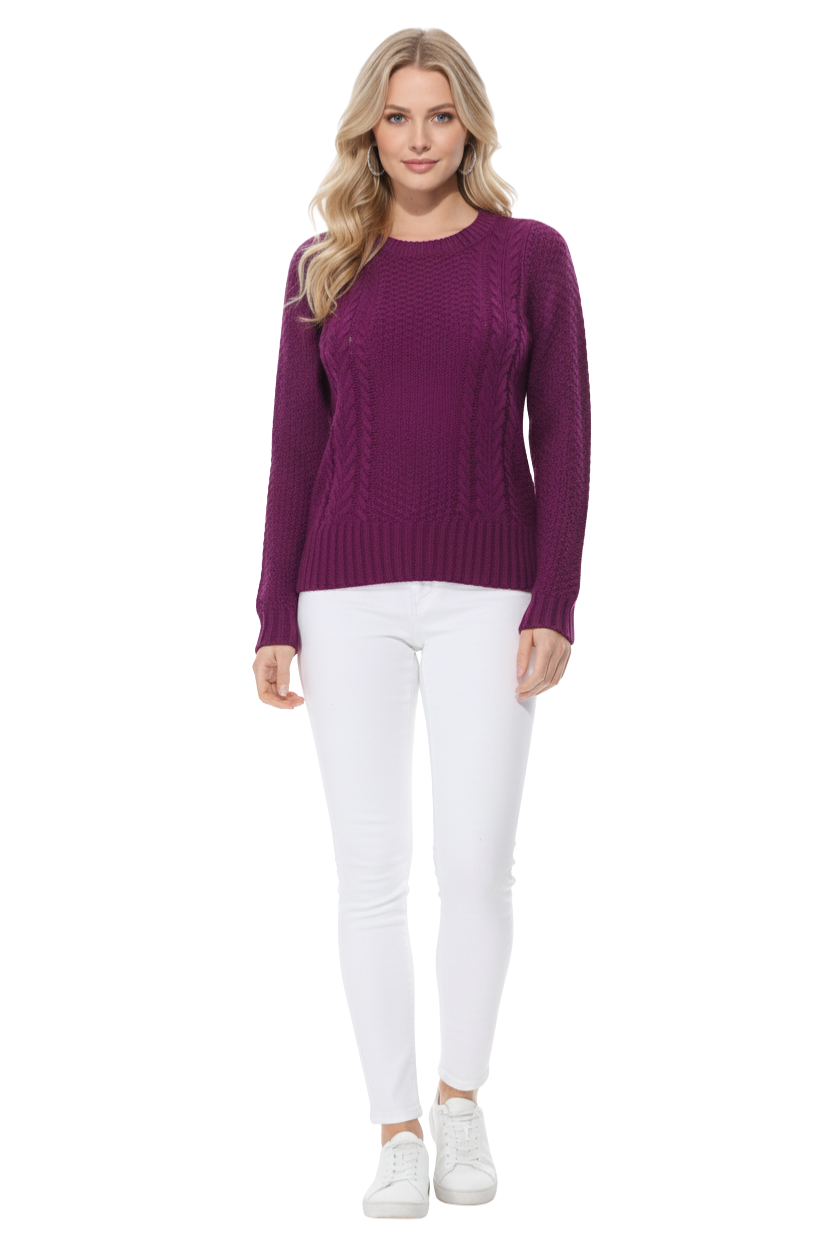 Cute Cable Long Sleeve Sweater Knit Pullover MK3312 (S-L)