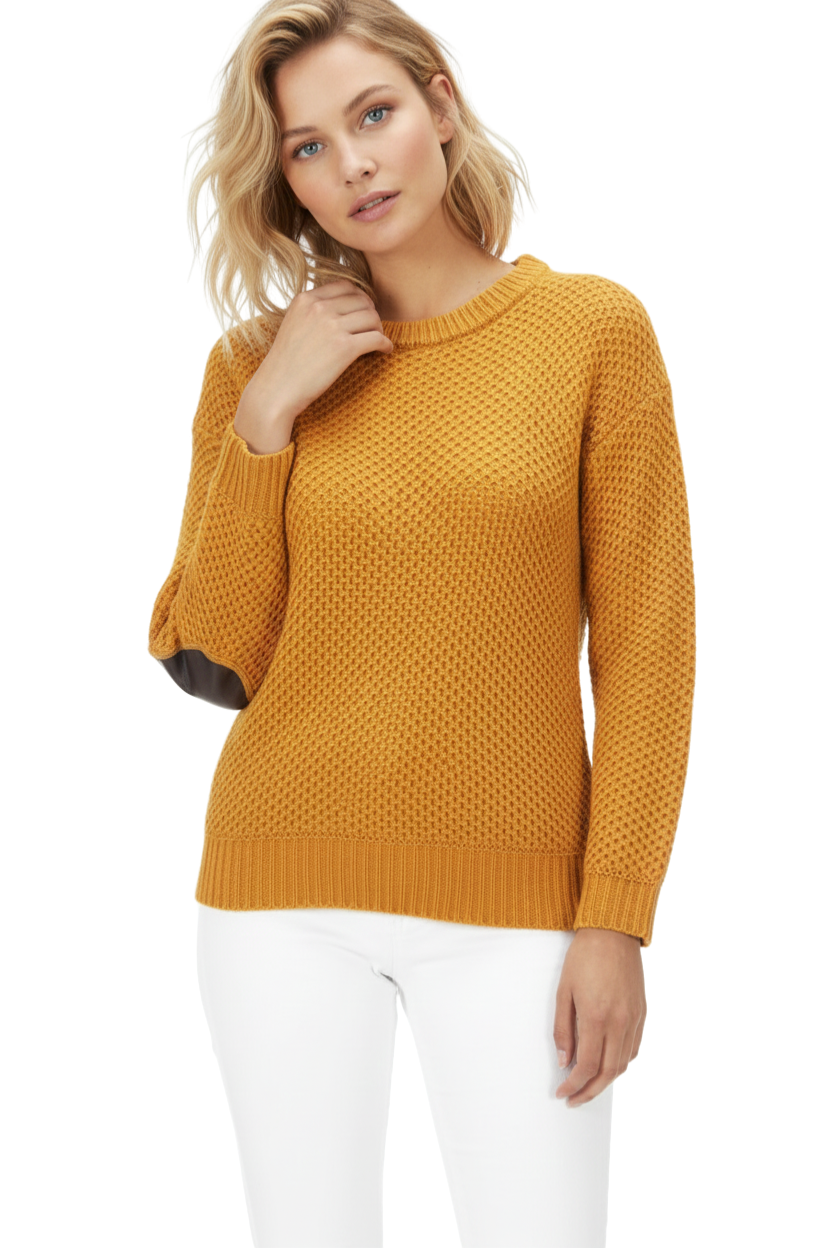 Honeycomb Stitch Sweater Top with Elbow Patch MK3354 (S-L)