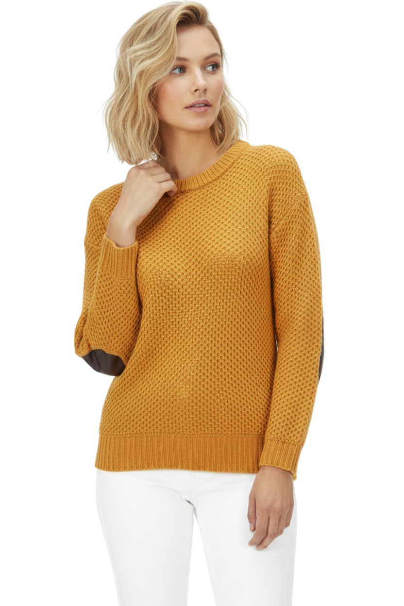 Honeycomb Stitch Sweater Top with Elbow Patch MK3354 (S-L)