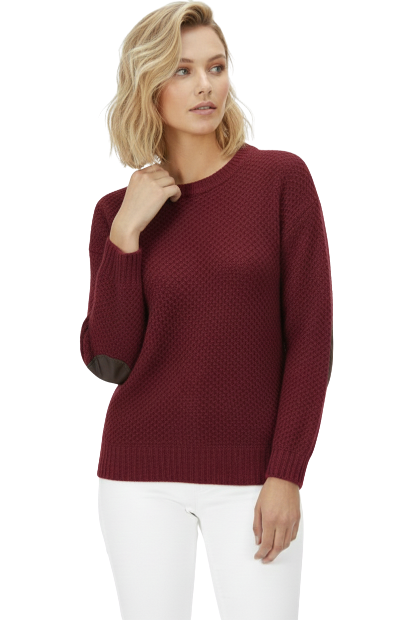 Honeycomb Stitch Sweater Top with Elbow Patch MK3354 (S-L)