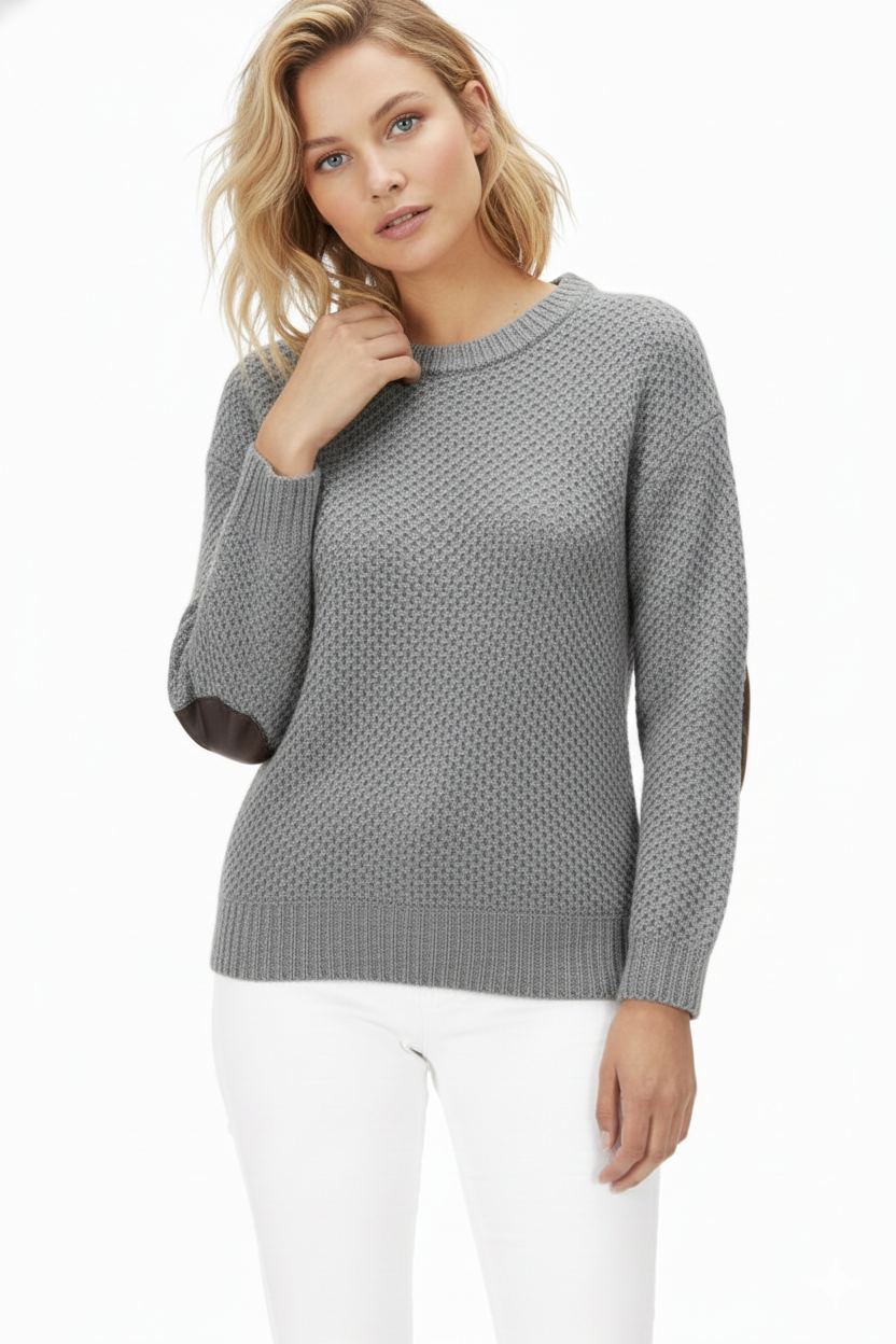 Honeycomb Stitch Sweater Top with Elbow Patch MK3354 (S-L)