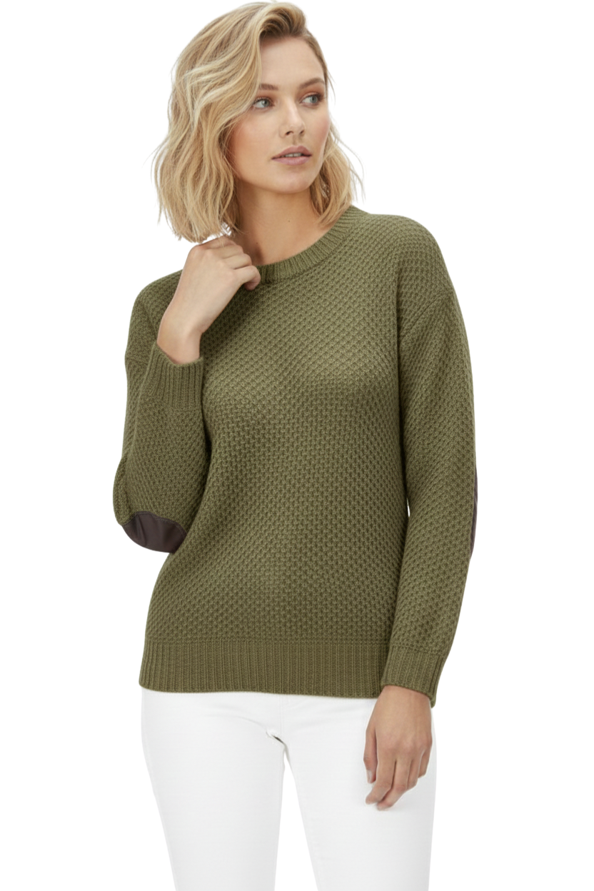 Honeycomb Stitch Sweater Top with Elbow Patch MK3354 (S-L)
