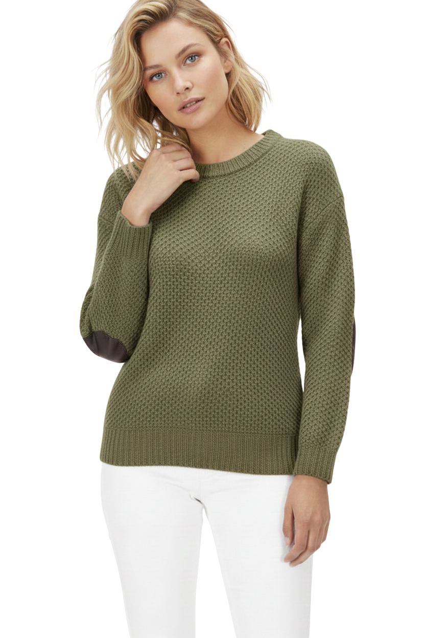 Honeycomb Stitch Sweater Top with Elbow Patch MK3354 (S-L)