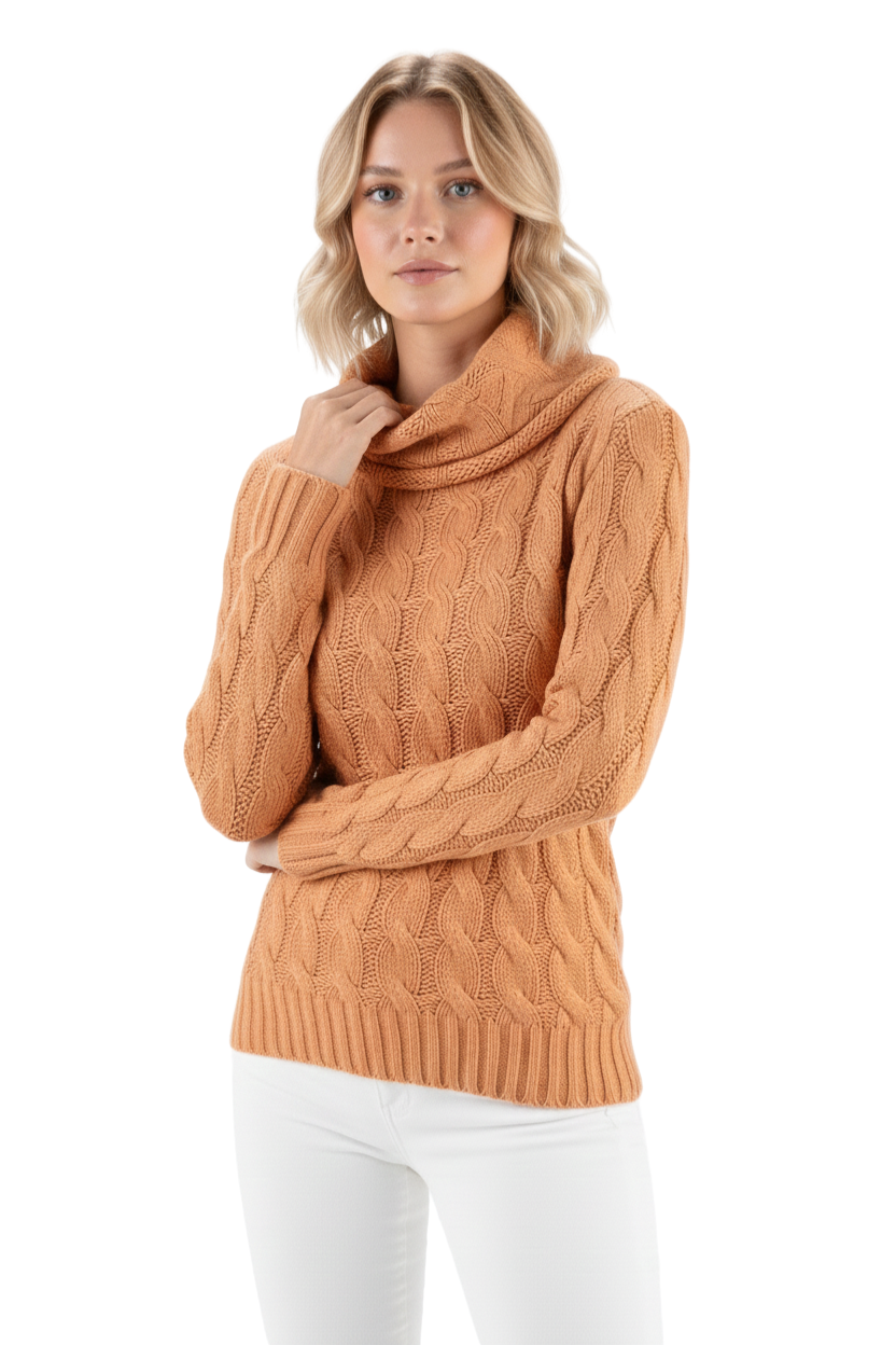 Thick Turtleneck Cable Knit Pullover Sweater MK3432