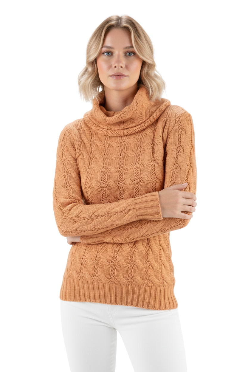 Thick Turtleneck Cable Knit Pullover Sweater MK3432