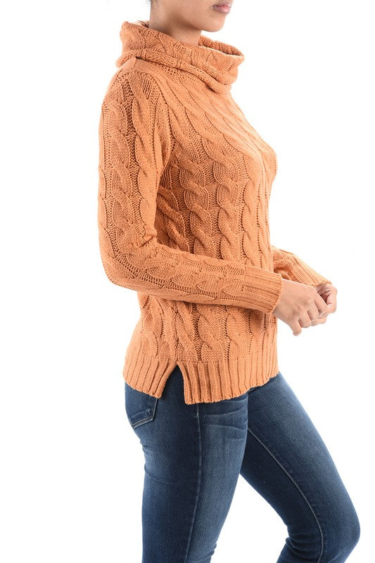 Thick Turtleneck Cable Knit Pullover Sweater MK3432