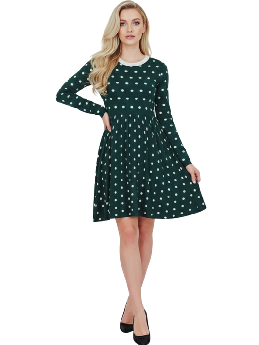 Baby Doll Polka Dot Patterned Sweater Dress MK3447 (S-L)