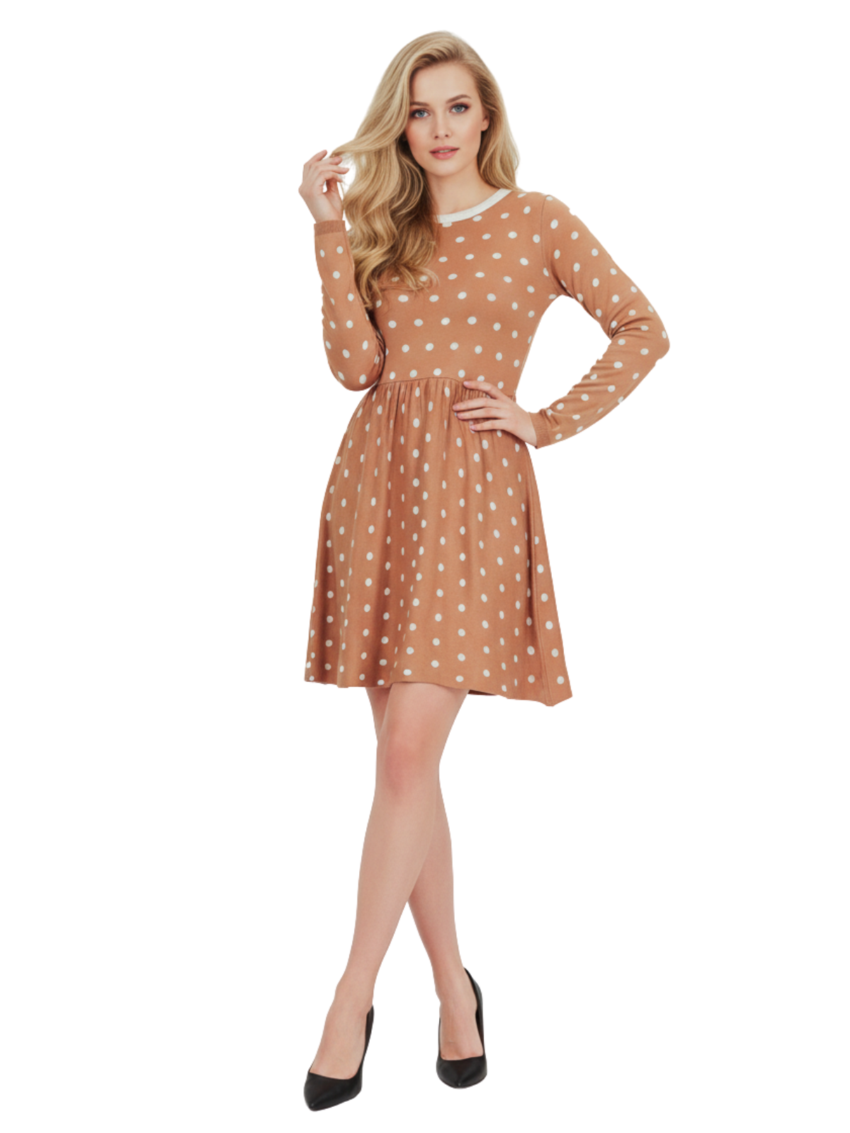 Baby Doll Polka Dot Patterned Sweater Dress MK3447 (S-L)