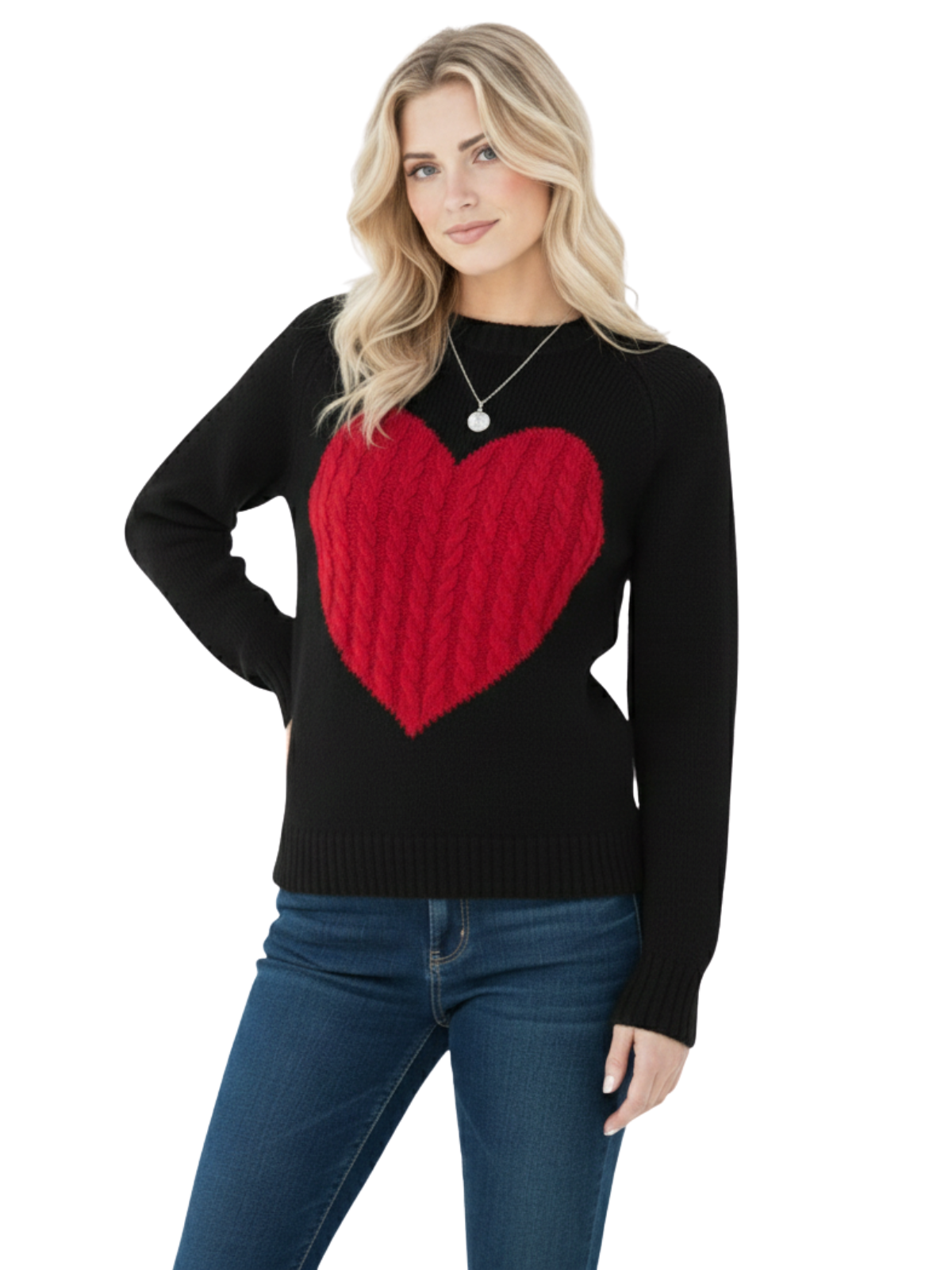 Love Heart Jacquard Round Neck Pullover Sweater MK3506 (S-L)