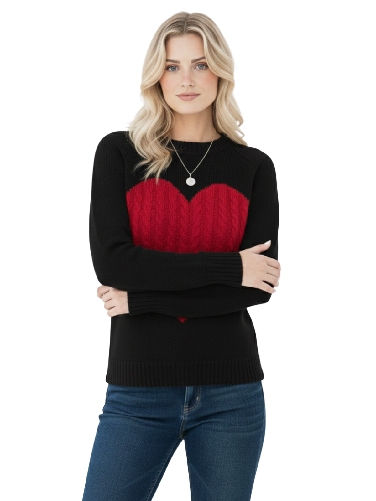 Love Heart Jacquard Round Neck Pullover Sweater MK3506 (S-L)