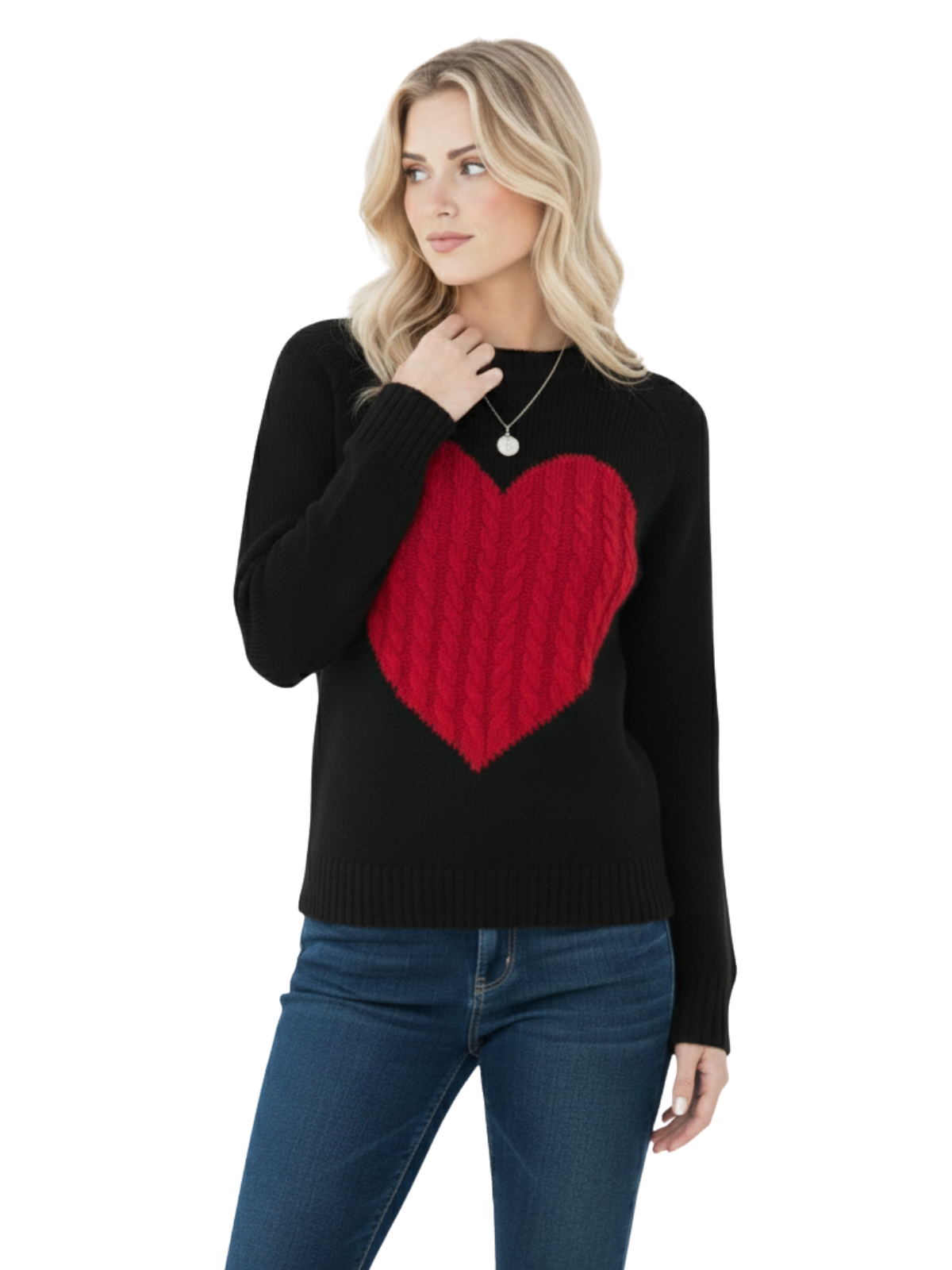 Love Heart Jacquard Round Neck Pullover Sweater MK3506 (S-L)