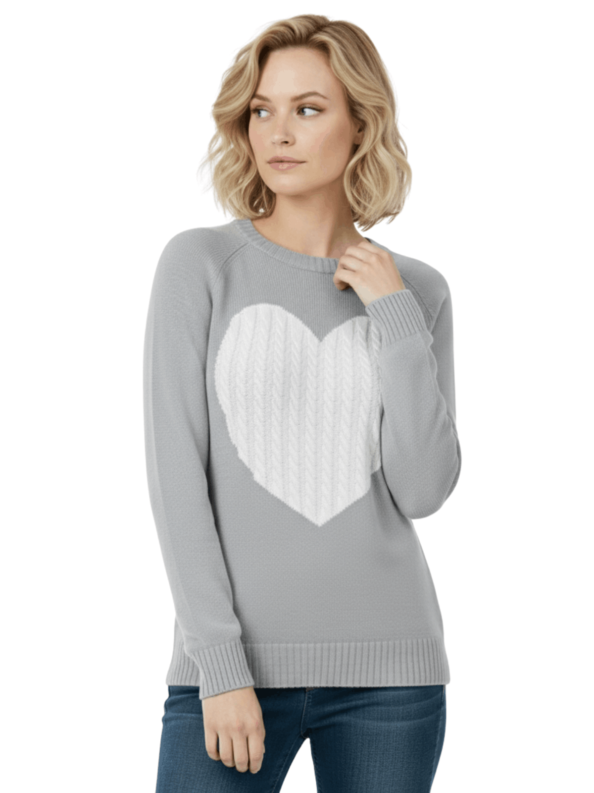 Love Heart Jacquard Round Neck Pullover Sweater MK3506 (S-L)