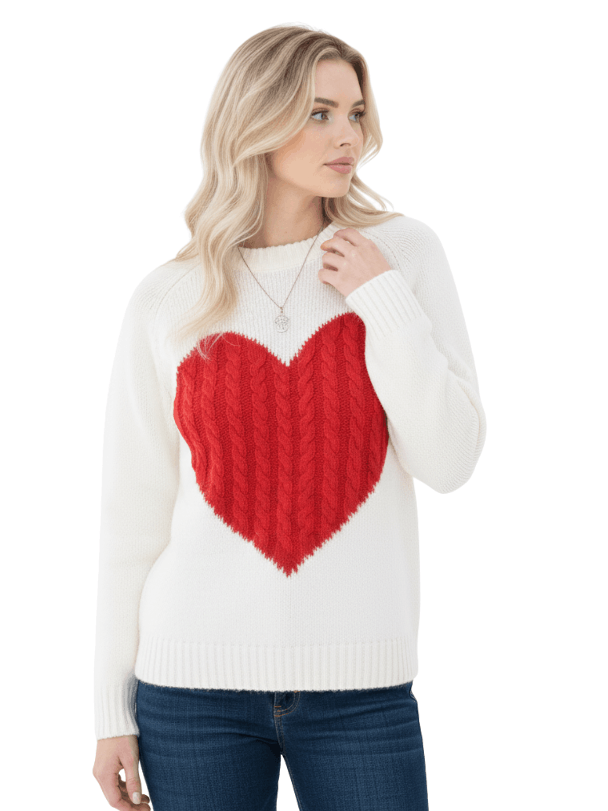 Love Heart Jacquard Round Neck Pullover Sweater MK3506 (S-L)