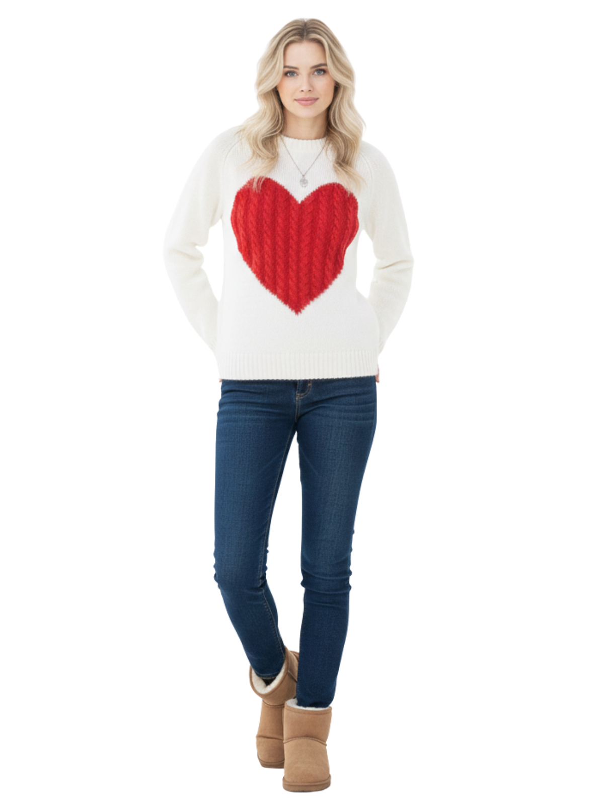 Love Heart Jacquard Round Neck Pullover Sweater MK3506 (S-L)