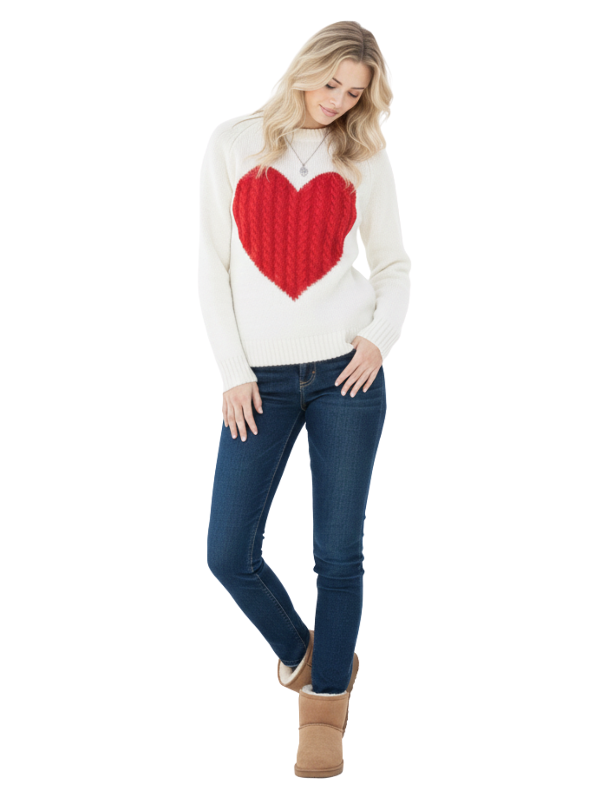 Love Heart Jacquard Round Neck Pullover Sweater MK3506 (S-L)