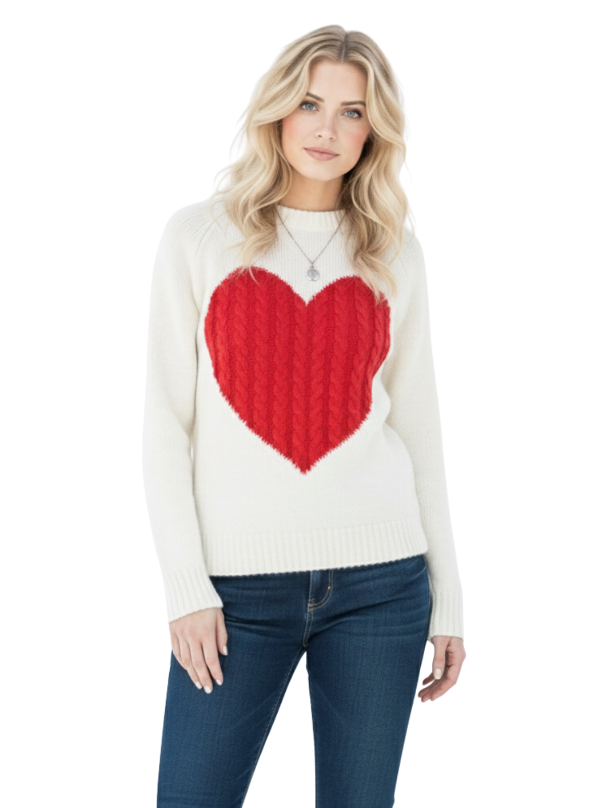 Love Heart Jacquard Round Neck Pullover Sweater MK3506 (S-L)