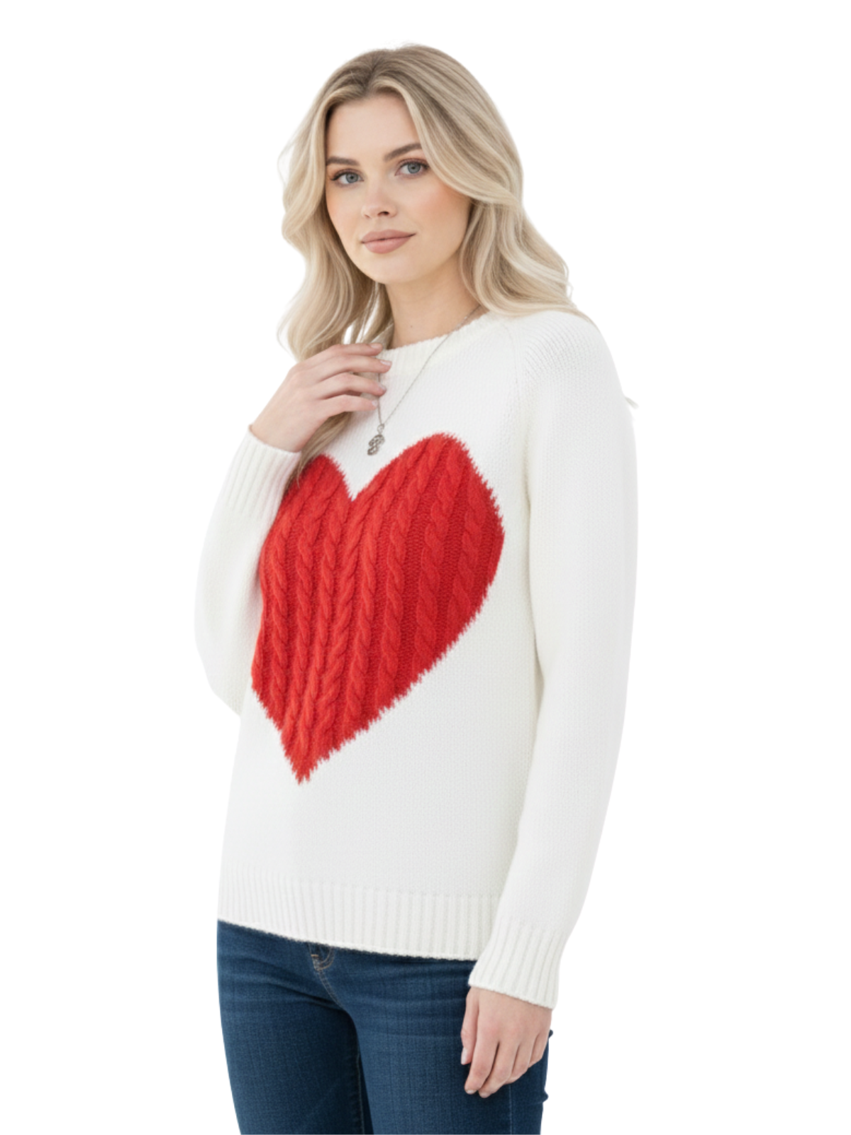 Love Heart Jacquard Round Neck Pullover Sweater MK3506 (S-L)