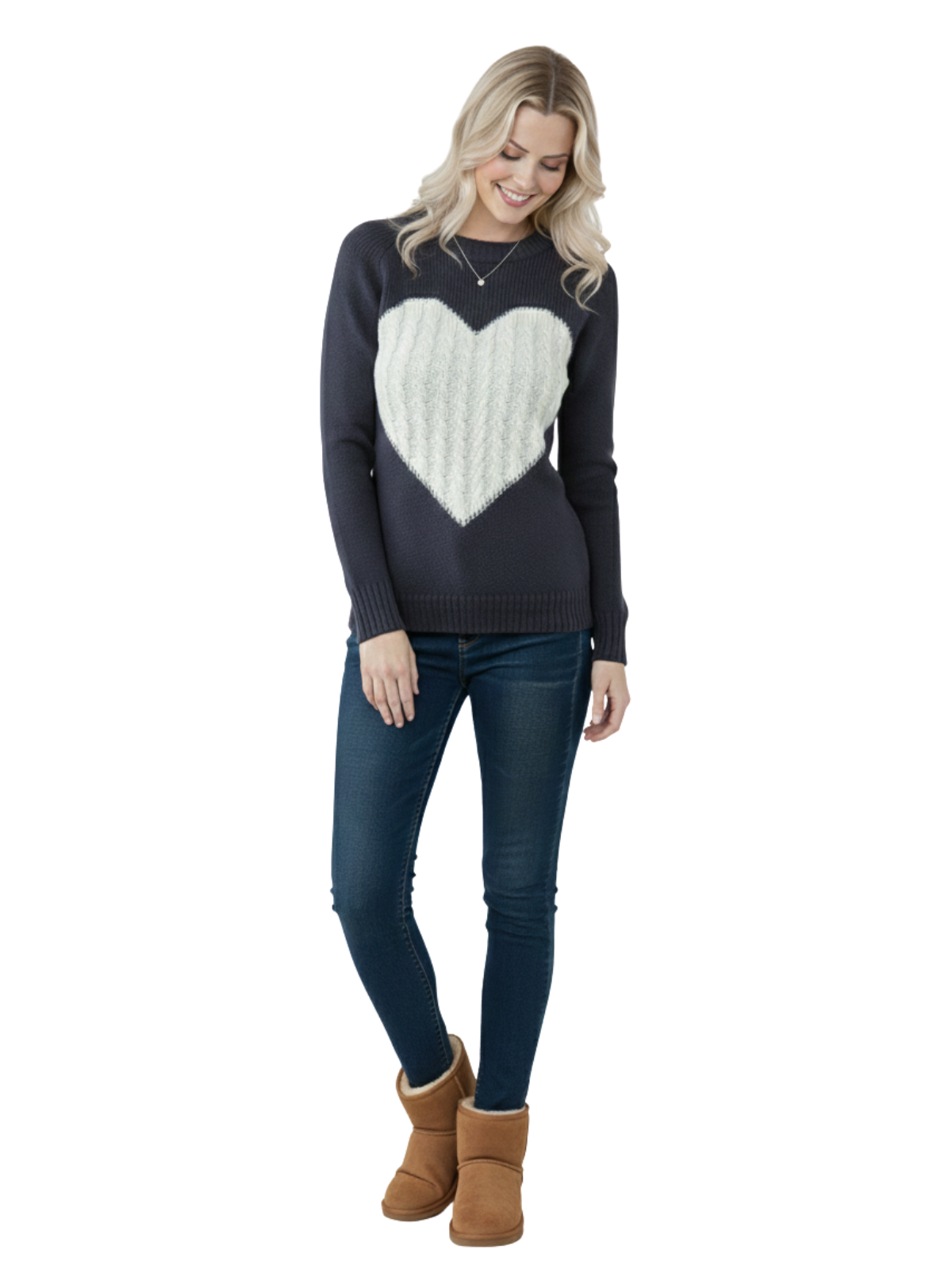Love Heart Jacquard Round Neck Pullover Sweater MK3506 (S-L)