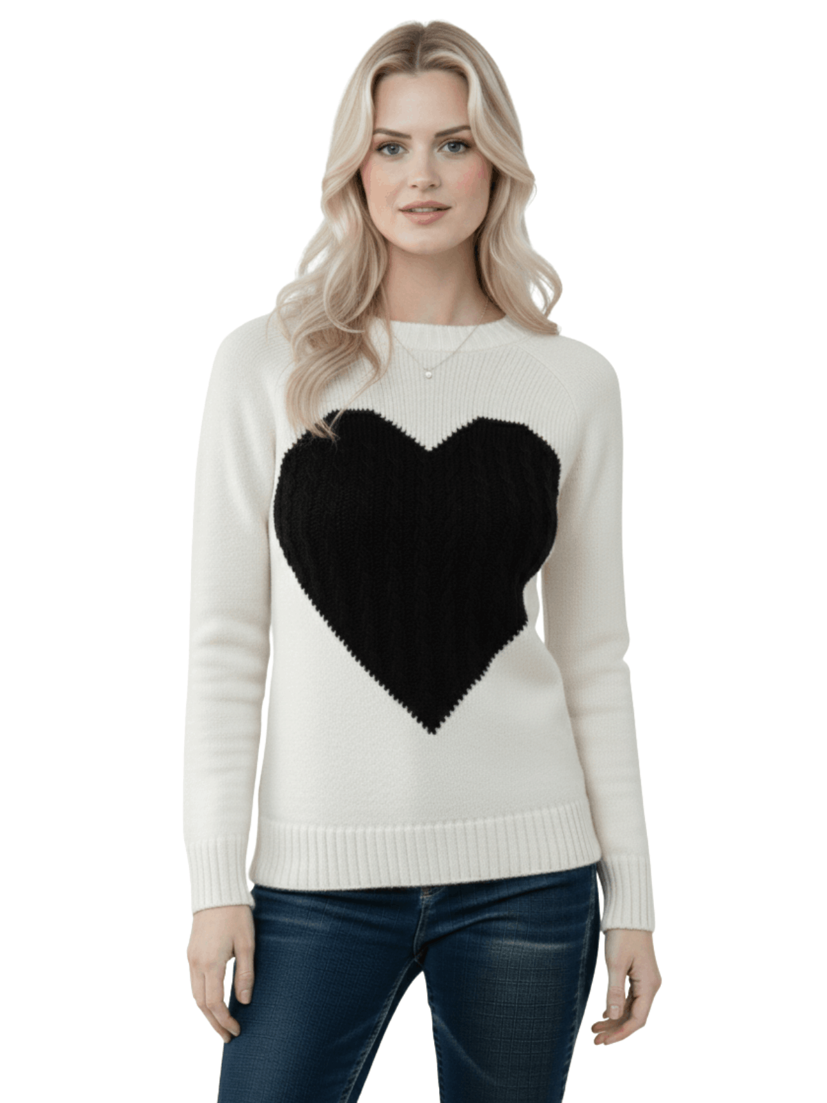 Love Heart Jacquard Round Neck Pullover Sweater MK3506 (S-L)
