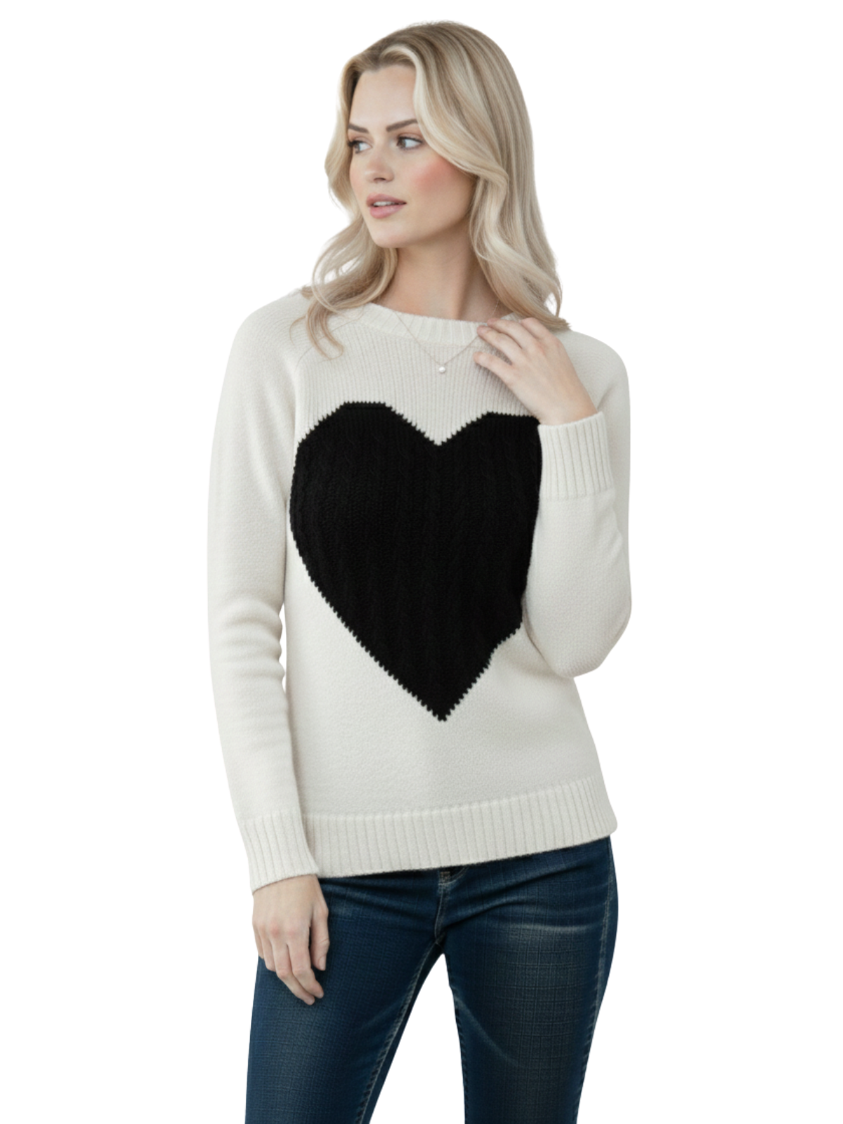 Love Heart Jacquard Round Neck Pullover Sweater MK3506 (S-L)