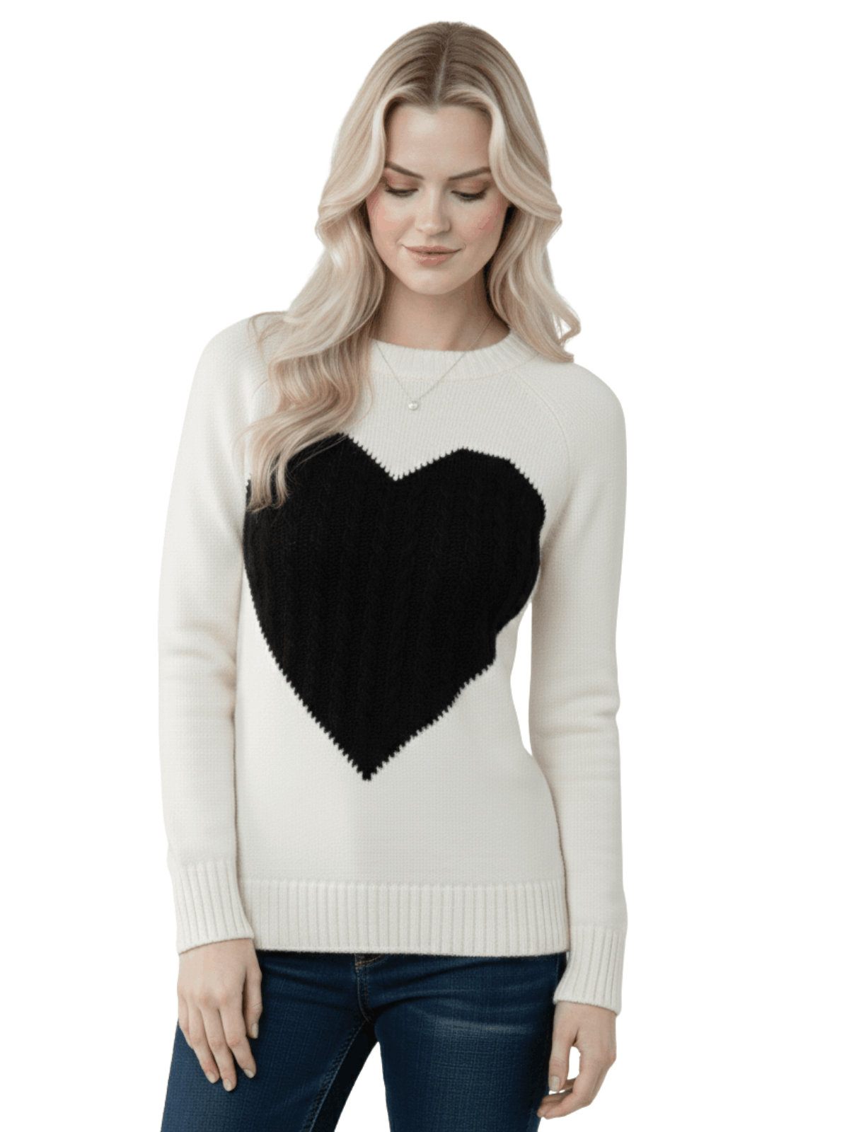 Love Heart Jacquard Round Neck Pullover Sweater MK3506 (S-L)