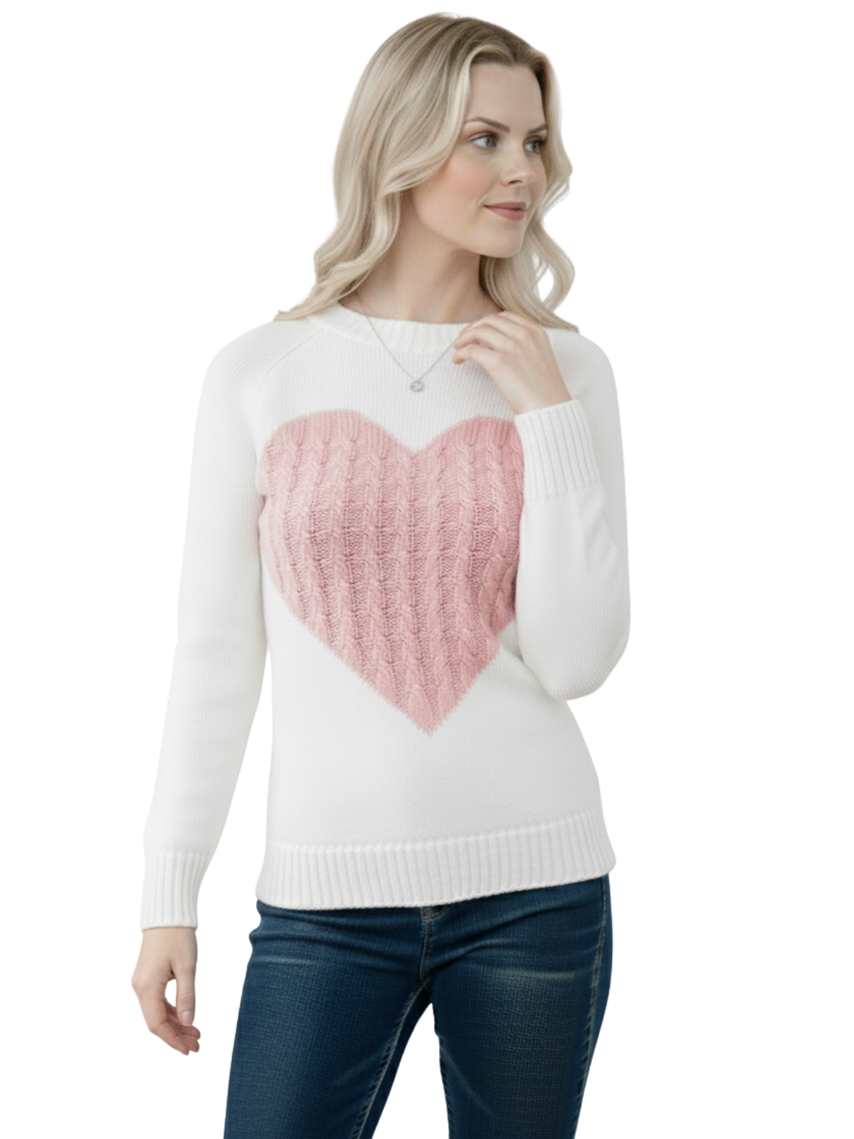 Love Heart Jacquard Round Neck Pullover Sweater MK3506 (S-L)
