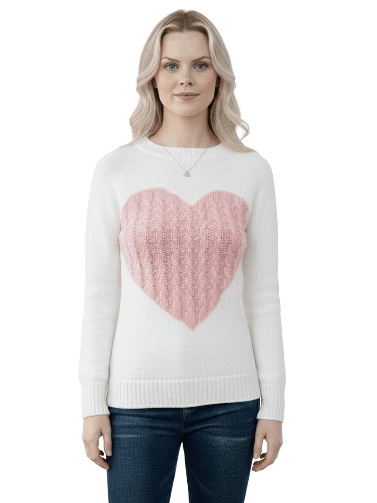 Love Heart Jacquard Round Neck Pullover Sweater MK3506 (S-L)