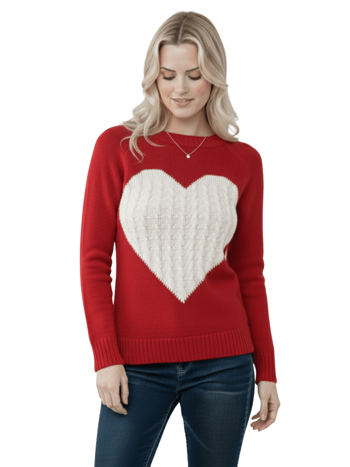 Love Heart Jacquard Round Neck Pullover Sweater MK3506 (S-L)