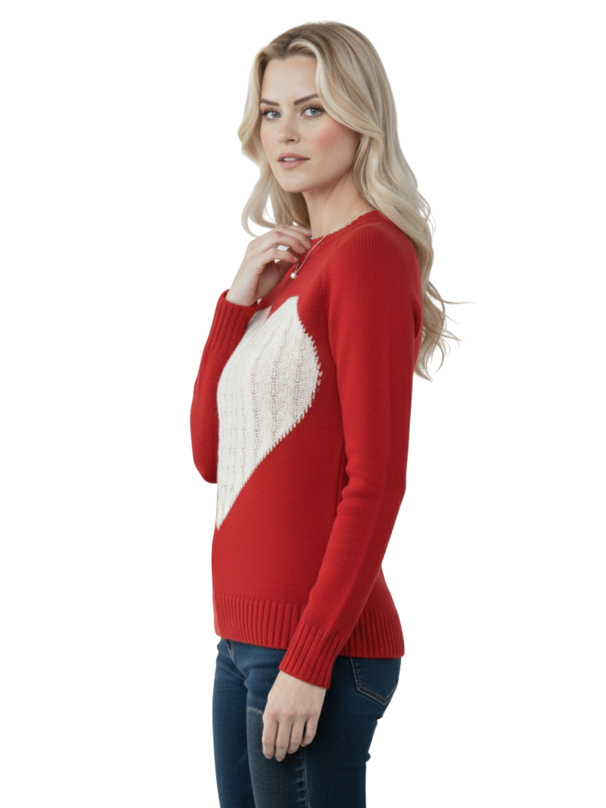 Love Heart Jacquard Round Neck Pullover Sweater MK3506 (S-L)
