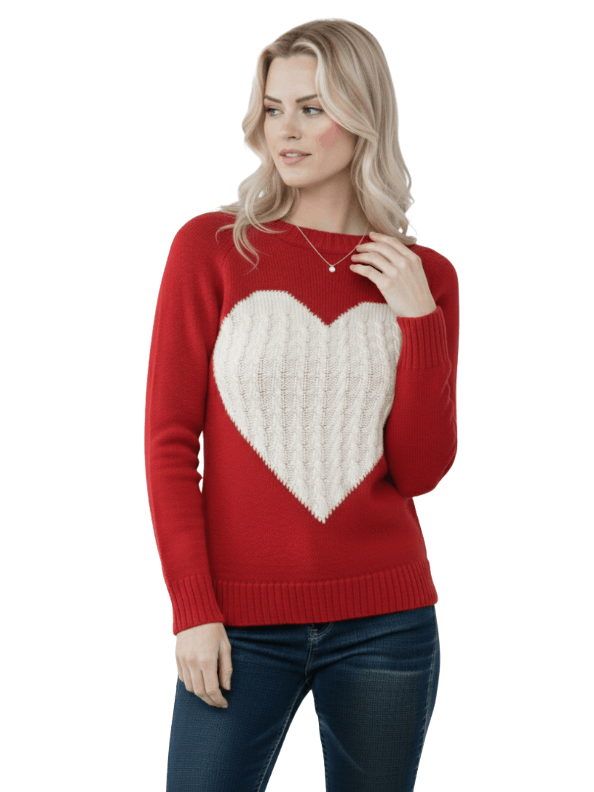 Love Heart Jacquard Round Neck Pullover Sweater MK3506 (S-L)