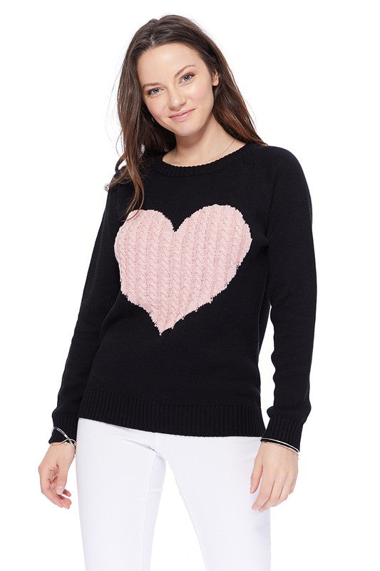Love Heart Jacquard Round Neck Pullover Sweater MK3506 (S-L)