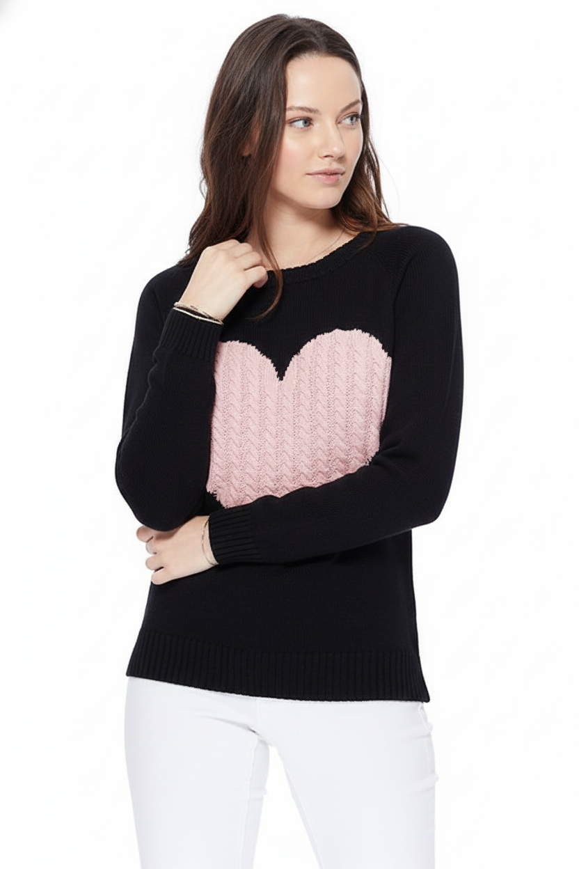 Love Heart Jacquard Round Neck Pullover Sweater MK3506 (S-L)
