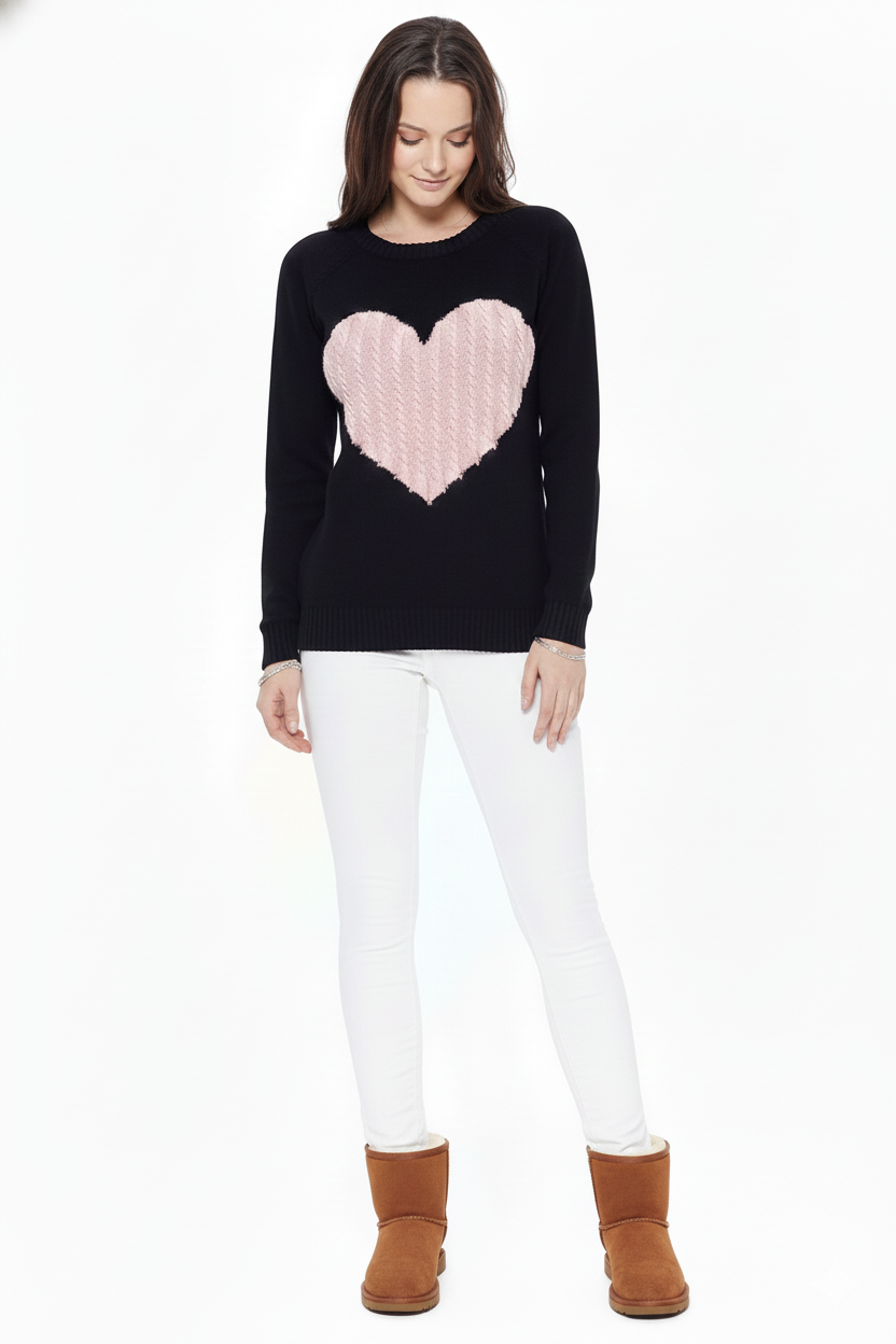 Love Heart Jacquard Round Neck Pullover Sweater MK3506 (S-L)