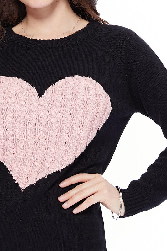 Love Heart Jacquard Round Neck Pullover Sweater MK3506 (S-L)