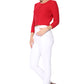 3/4 Sleeve Crewneck Crochet Knit Cropped Cardigan Sweater MK3514Y