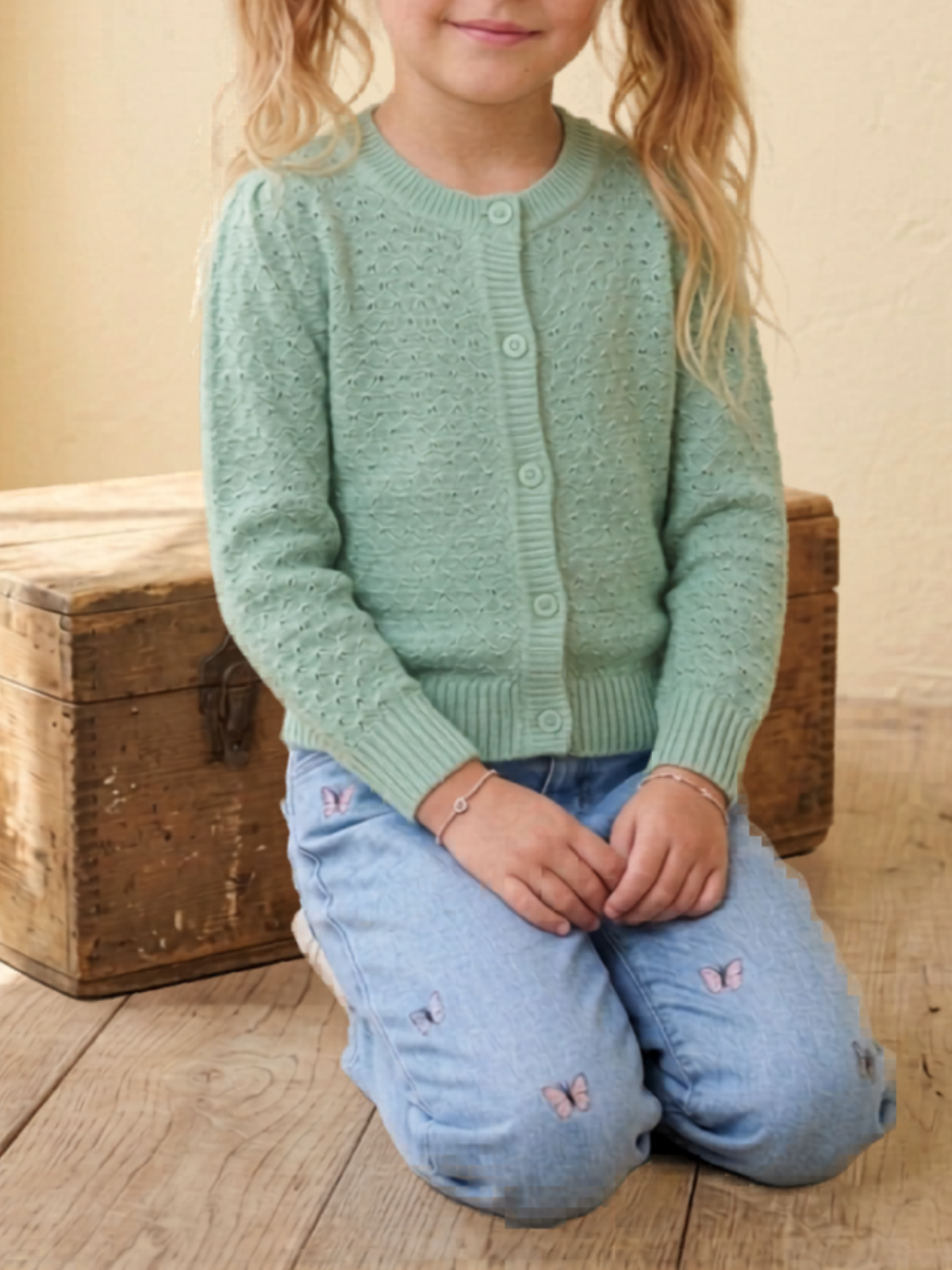 Girl Cute Crochet Pattern Cropped Daily Cardigan Sweater MK3514KID (2/4-10/12)