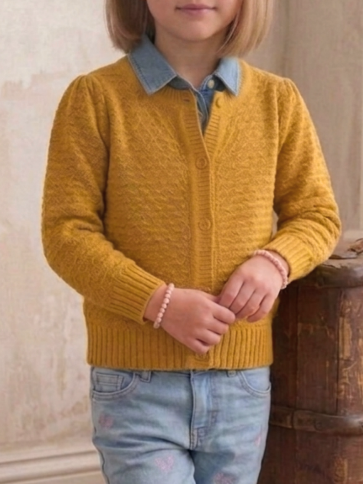 Girl Cute Crochet Pattern Cropped Daily Cardigan Sweater MK3514KID (2/4-10/12)