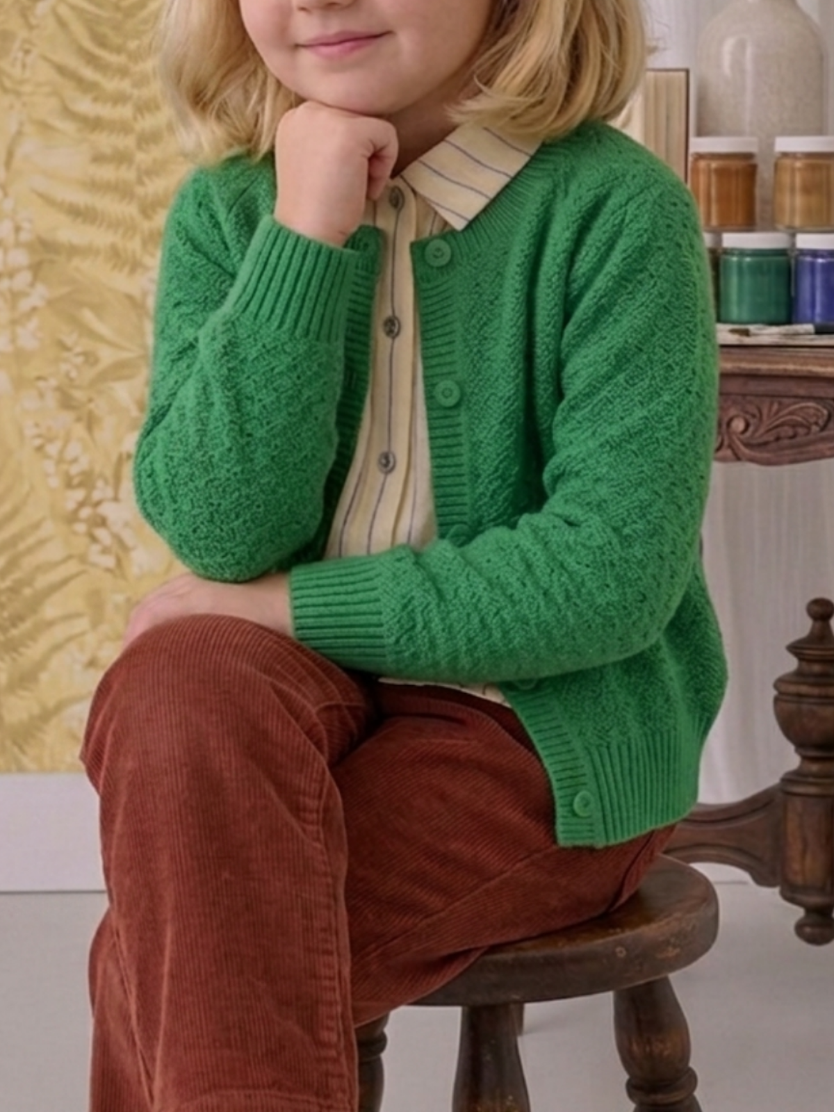 Girl Cute Crochet Pattern Cropped Daily Cardigan Sweater MK3514KID (2/4-10/12)