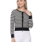 Women's 3/4 Sleeve Crewneck Striped Regular Fit Button-Down Sweater Cardigan MK3521 (S-L)